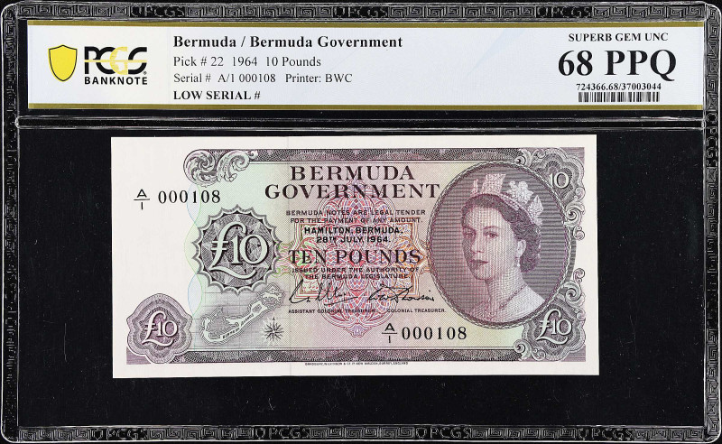 BERMUDA. Bermuda Government. 10 Pounds, 1964. P-22. Low Serial Number. PCGS Bank...