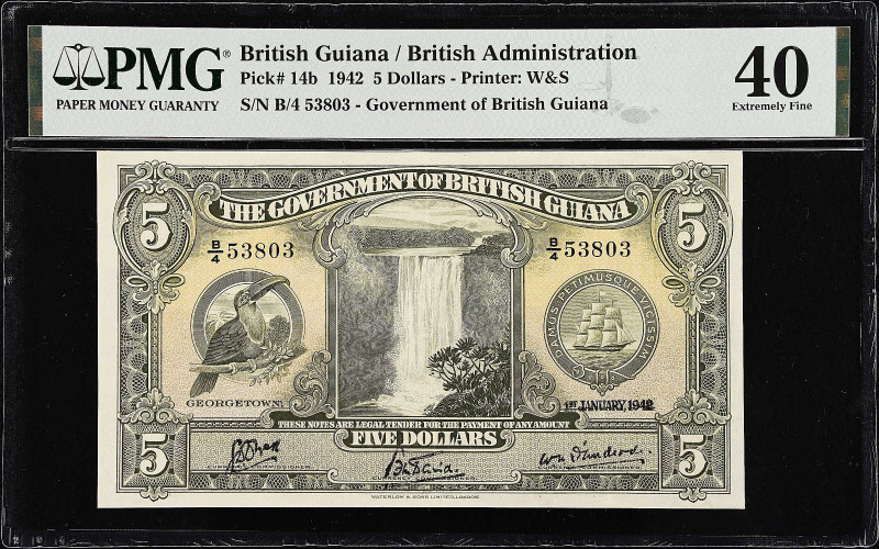 BRITISH GUIANA. Government of British Guiana. 5 Dollars, 1942. P-14b. PMG Extrem...