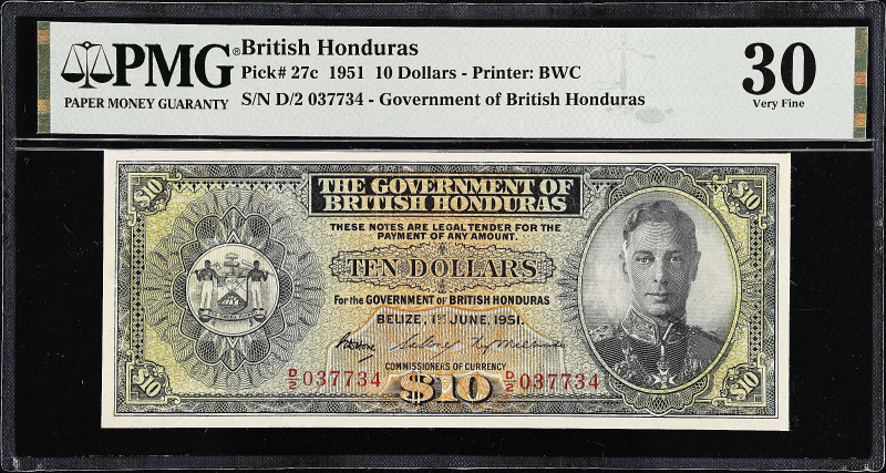 BRITISH HONDURAS. Government of British Honduras. 10 Dollars, 1951. P-27c. PMG V...