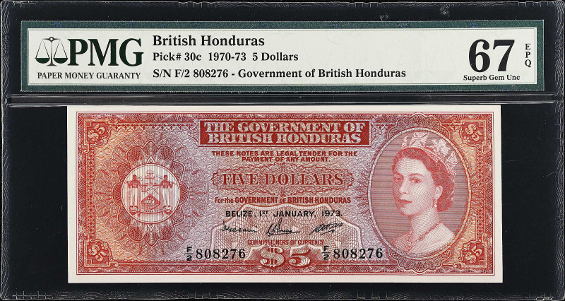 BRITISH HONDURAS. Government of British Honduras. 5 Dollars, 1973. P-30c. PMG Su...