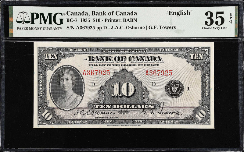 CANADA. Bank of Canada. 10 Dollars, 1935. BC-7. PMG Choice Very Fine 35 EPQ.
Pr...