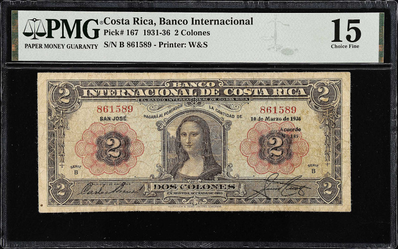 COSTA RICA. Banco Internacional de Costa Rica. 2 Colones, 1936. P-167. PMG Choic...