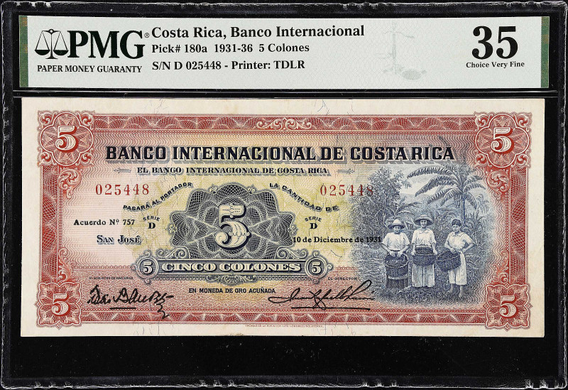 COSTA RICA. Banco Internacional de Costa Rica. 5 Colones, 1931. P-180a. PMG Choi...