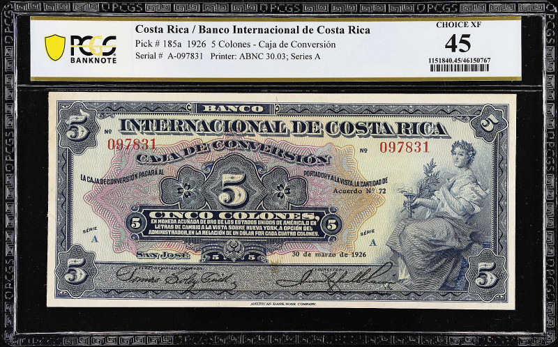 COSTA RICA. Banco Internacional de Costa Rica. 5 Colones, 1926. P-185a. PCGS Ban...