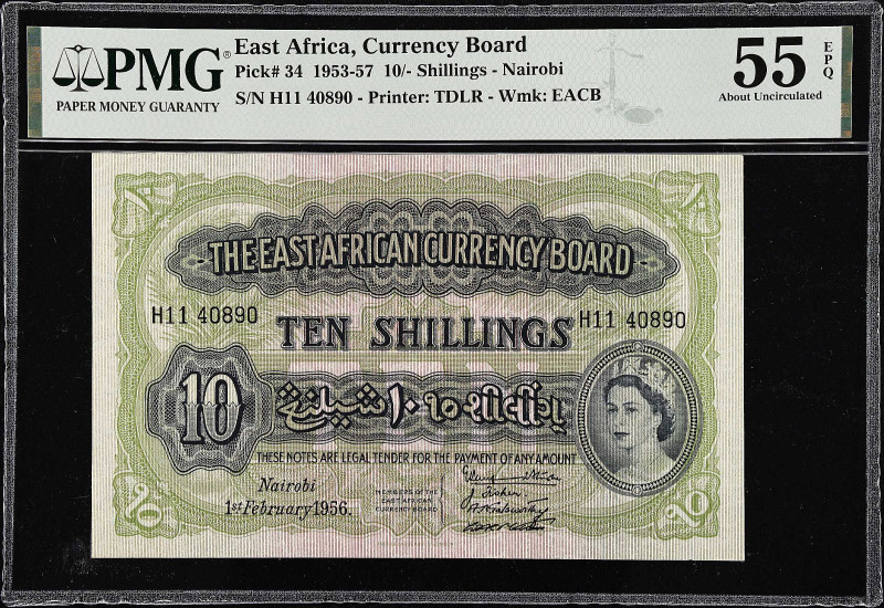 EAST AFRICA. East African Currency Board. 10 Shillings, 1956. P-34. PMG About Un...