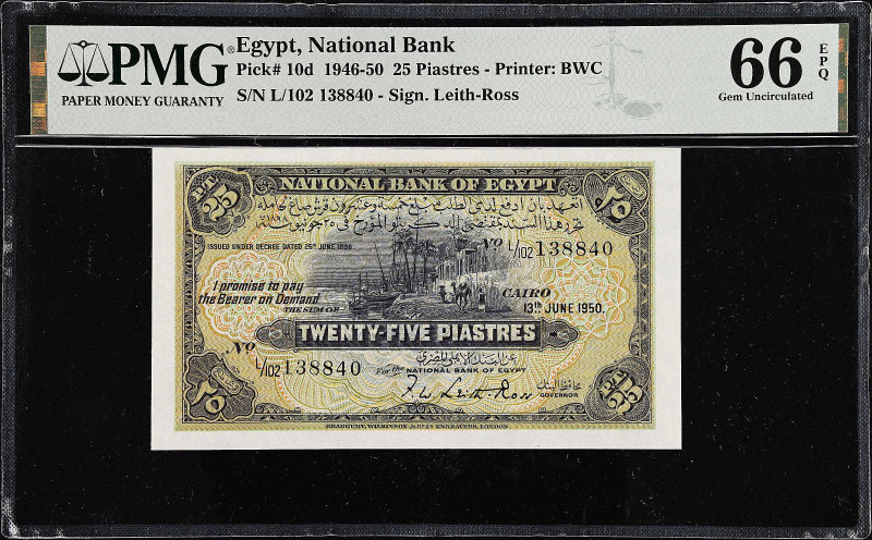 EGYPT. National Bank of Egypt. 25 Piastres, 1950. P-10d. PMG Gem Uncirculated 66...