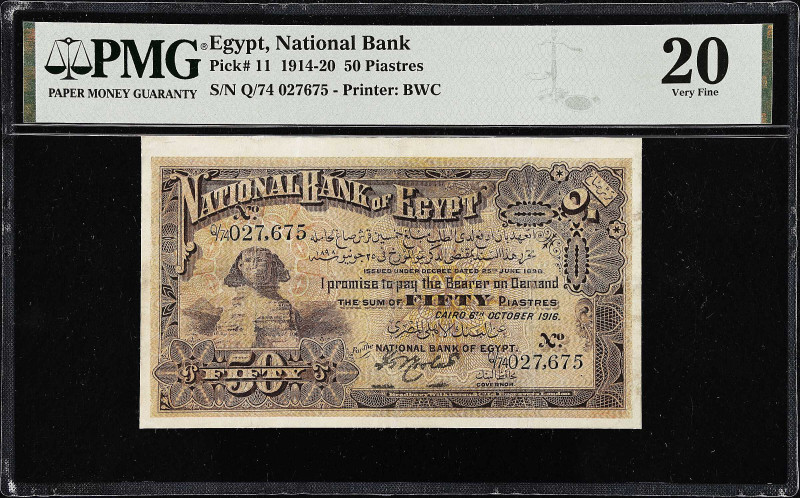 EGYPT. National Bank of Egypt. 50 Piastres, 1916. P-11. PMG Very Fine 20.
Print...