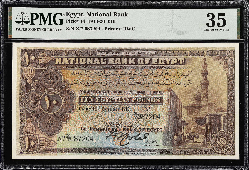 EGYPT. National Bank of Egypt. 10 Egyptian Pounds, 1916. P-14. PMG Choice Very F...