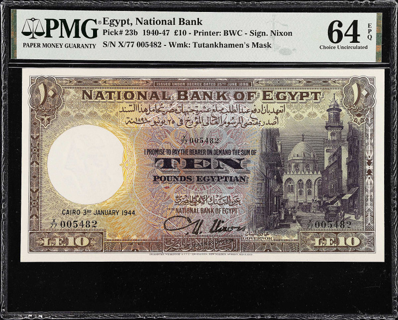 EGYPT. National Bank of Egypt. 10 Egyptian Pounds, 1944. P-23b. PMG Choice Uncir...