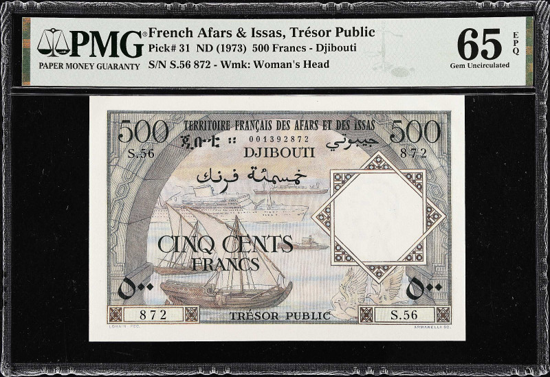 FRENCH AFARS & ISSAS. Tresor Public. 500 Francs, ND (1973). P-31. PMG Gem Uncirc...