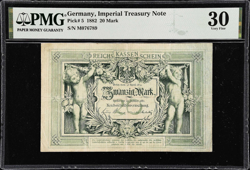 GERMANY. Imperial Treasury Note. 20 Mark, 1882. P-5. PMG Very Fine 30.
This ser...