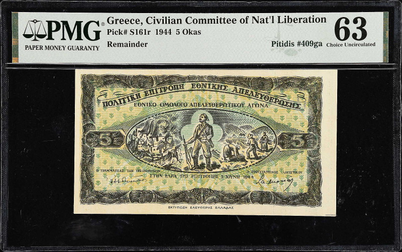 GREECE. Civilian Committee of National Liberation. 5 Okas, 1944. P-S161r. Remain...