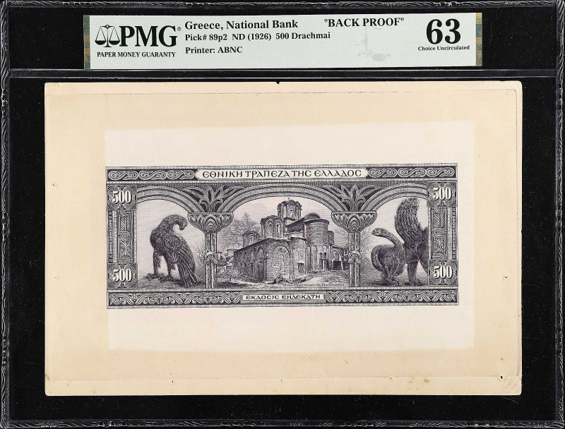 GREECE. National Bank. 500 Drachmai, ND (1926). P-89p2. Back Proof. PMG Choice U...