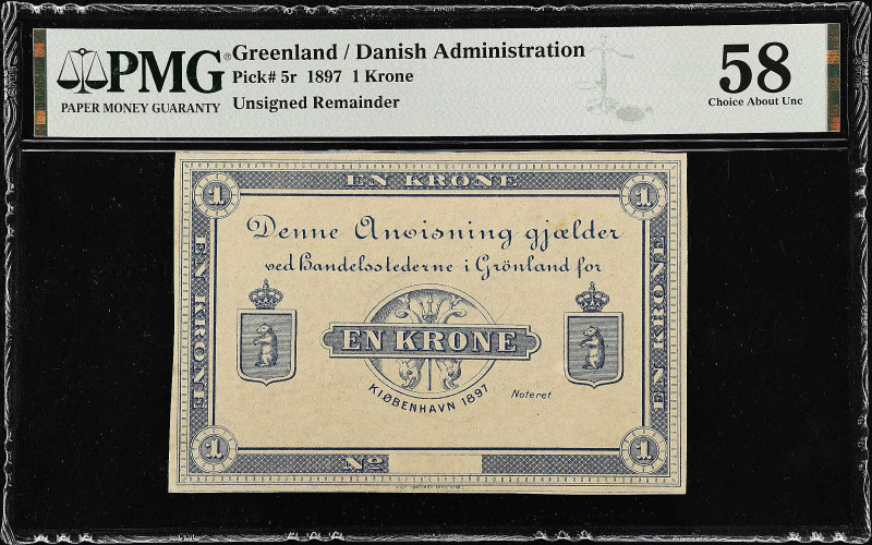 GREENLAND. Handelsstederne i Gronland. 1 Krone, 1897. P-5r. Remainder. PMG Choic...