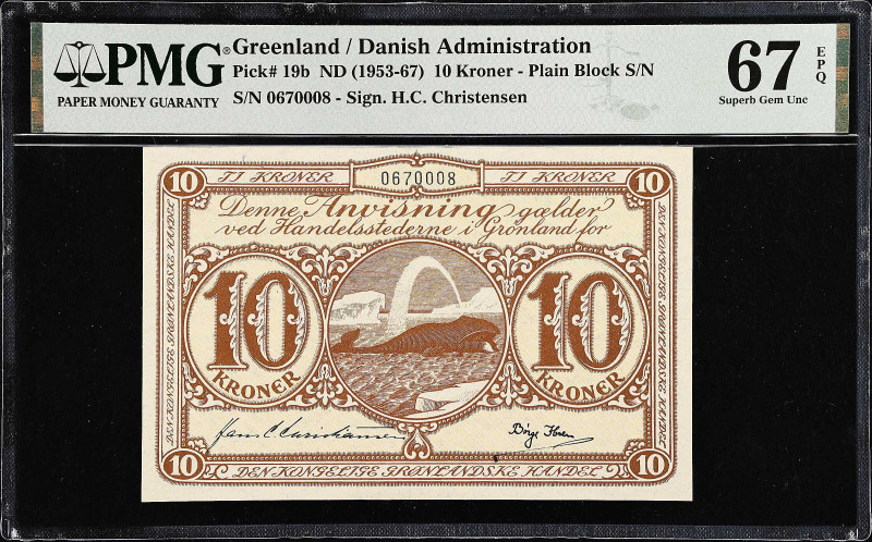 GREENLAND. Den Kongelige Gronlandske Handel. 10 Kroner, ND (1953-67). P-19b. PMG...