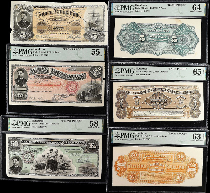 HONDURAS. Lot of (6). Aguan Navigation and Improvement Company. 5, 10 & 50 Pesos...