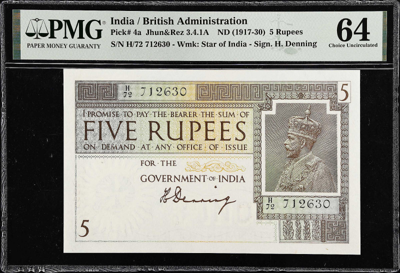 INDIA. Government of India. 5 Rupees, ND (1917-30). P-4a. Jhun&Rez 3.4.1A. PMG C...