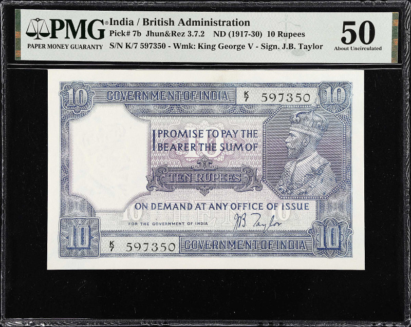 INDIA. Government of India. 10 Rupees, ND (1917-30). P-7b. PMG About Uncirculate...