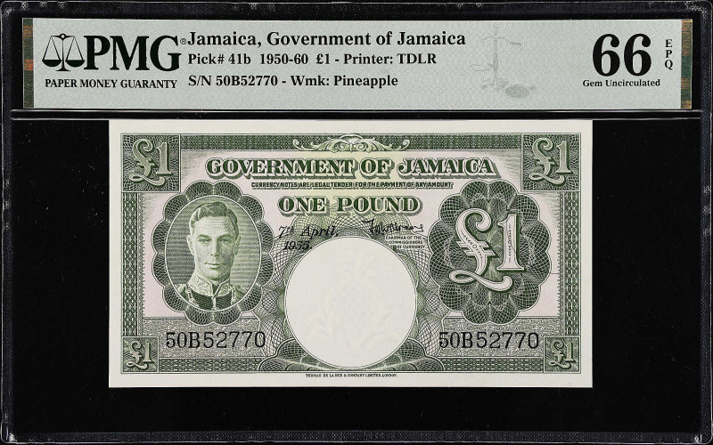 JAMAICA. Government of Jamaica. 1 Pound, 1955. P-41b. PMG Gem Uncirculated 66 EP...