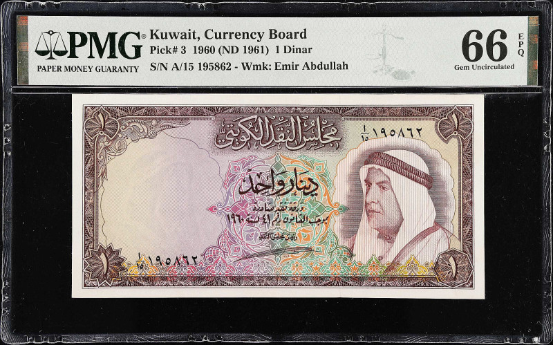 KUWAIT. Kuwait Currency Board. 1 Dinar, 1960 (ND 1961). P-3. PMG Gem Uncirculate...