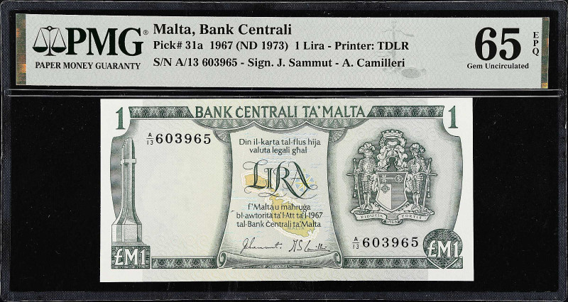 MALTA. Lot of (5). Bank Centrali ta'Malta. 1, 5, & 10 Pounds, 1967. P-31a, 31e, ...