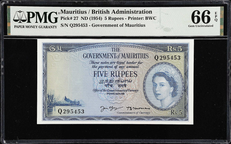 MAURITIUS. Government of Mauritius. 5 Rupees, ND (1954). P-27. PMG Gem Uncircula...