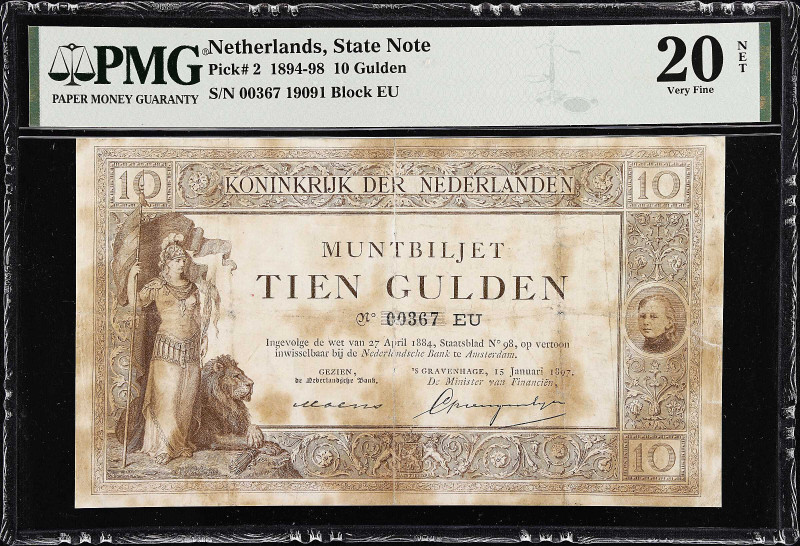 NETHERLANDS. Koninkrijk der Nederlanden. 10 Gulden, 1897. P-2. PMG Very Fine 20 ...