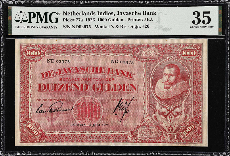 NETHERLANDS INDIES. De Javasche Bank. 1000 Gulden, 1926. P-77a. PMG Choice Very ...