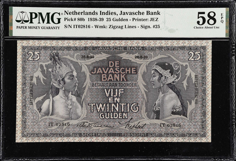 NETHERLANDS INDIES. Javasche Bank. 25 Gulden, 1939. P-80b. PMG Choice About Unci...