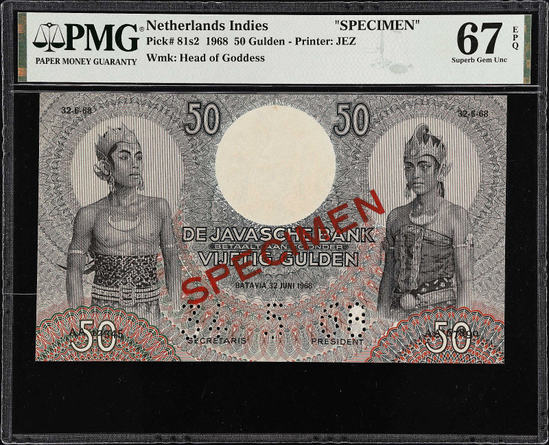 NETHERLANDS INDIES. De Javasche Bank. 50 Gulden, 1968. P-81s2. Specimen. PMG Sup...