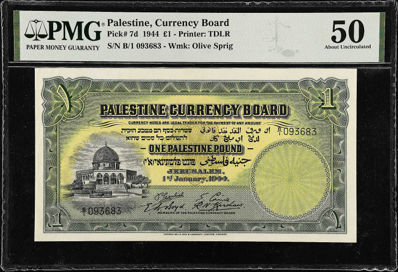 PALESTINE. Palestine Currency Board. 1 Pound, 1944. P-7d. PMG About Uncirculated...