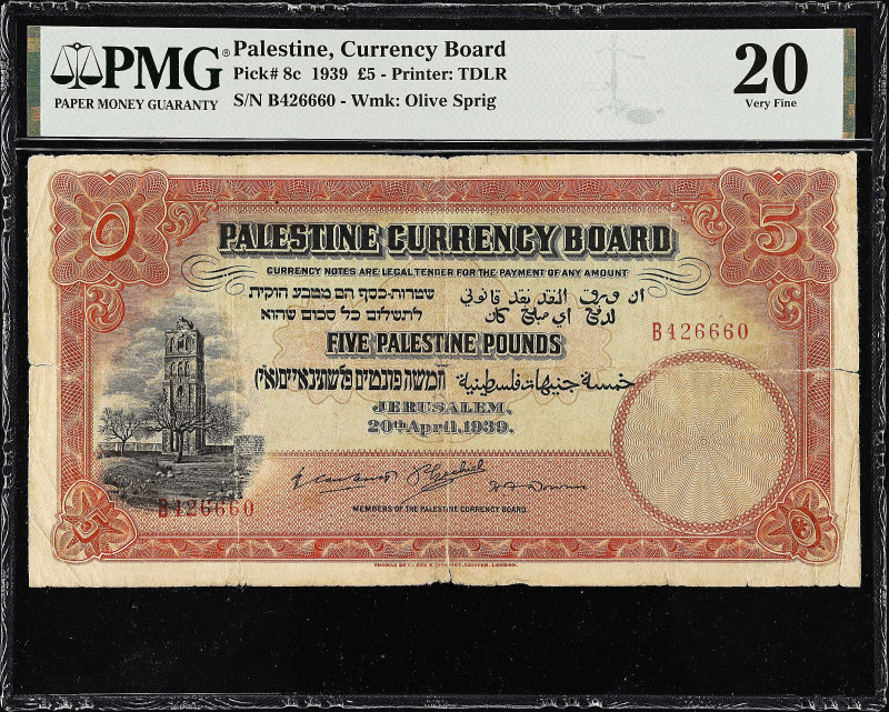 PALESTINE. Palestine Currency Board. 5 Pounds, 1939. P-8c. PMG Very Fine 20.
Pr...