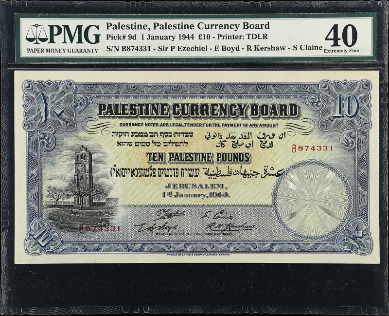 PALESTINE. Palestine Currency Board. 10 Pounds, 1944. P-9d. PMG Extremely Fine 4...