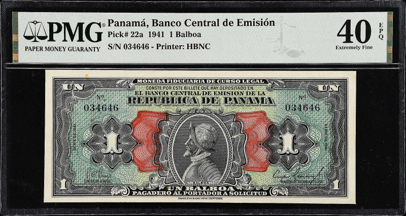 PANAMA. El Banco Central de Emision de la Republica de Panama. 1 Balboa, 1941. P...