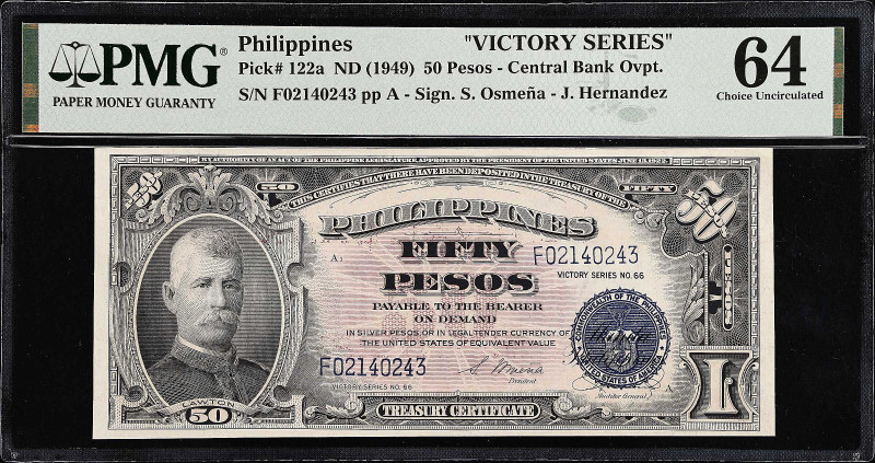 PHILIPPINES. Central Bank of The Philippines. 50 Pesos, ND (1949). P-122a. PMG C...