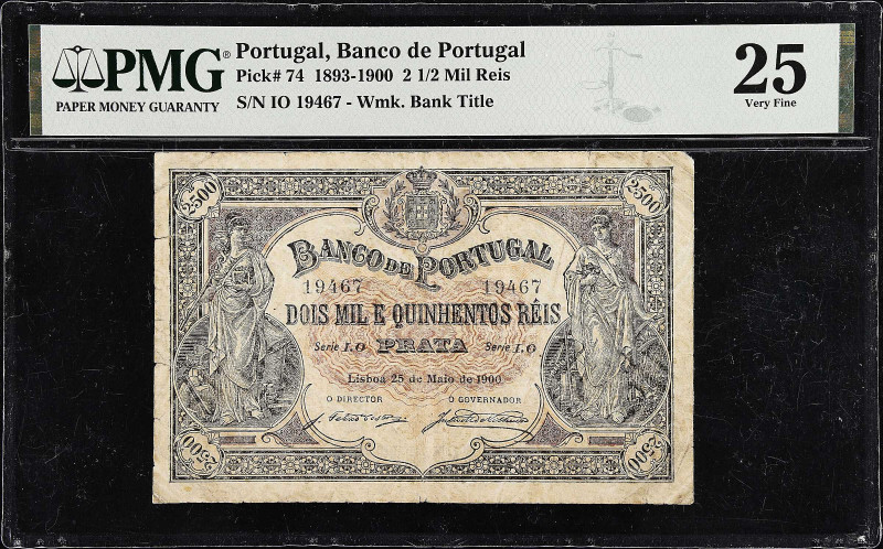 PORTUGAL. Banco de Portugal. 2 1/2 Mil Reis, 1900. P-74. PMG Very Fine 25.
Wate...