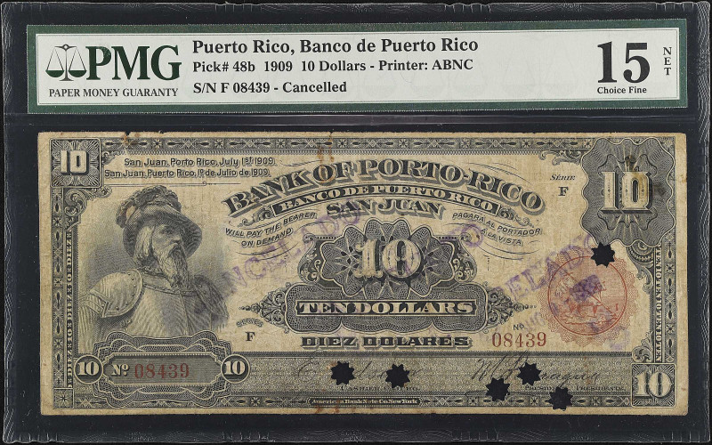 PUERTO RICO. Banco de Puerto Rico. 10 Dollars, 1909. P-48b. PMG Choice Fine 15 N...