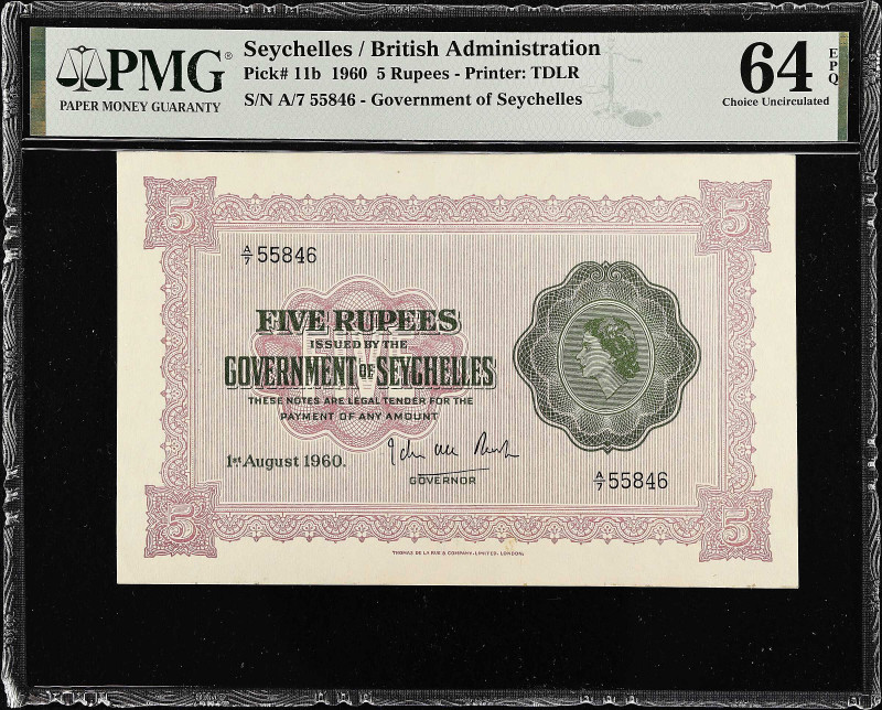 SEYCHELLES. Government of Seychelles. 5 Rupees, 1960. P-11b. PMG Choice Uncircul...