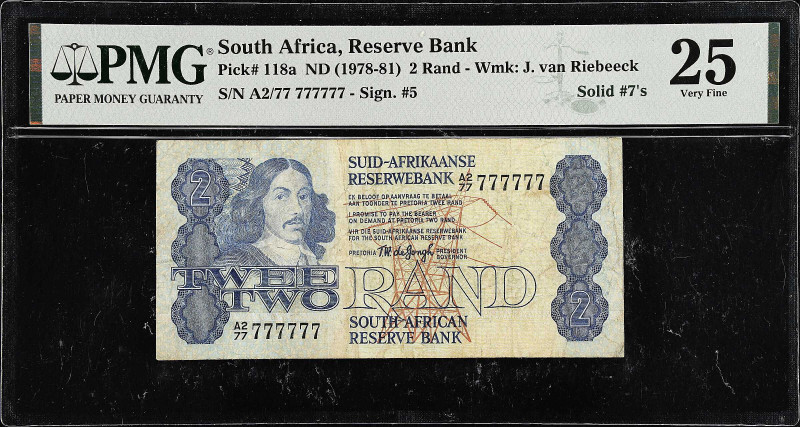 SOUTH AFRICA. South African Reserve Bank. 2 Rand, ND (1978-81). P-118a. Solid #7...