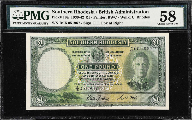 SOUTHERN RHODESIA. Southern Rhodesia Currency Board. 1 Pound, 1939. P-10a. PMG C...