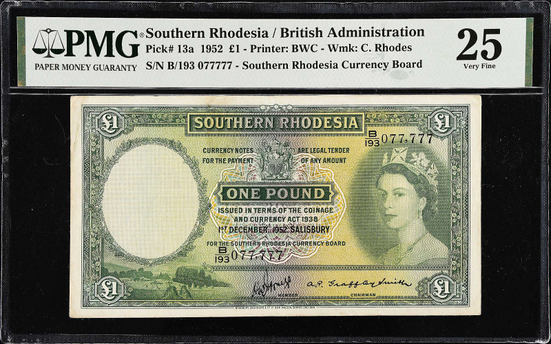 SOUTHERN RHODESIA. Southern Rhodesia Currency Board. 1 Pound, 1952. P-13a. Fancy...