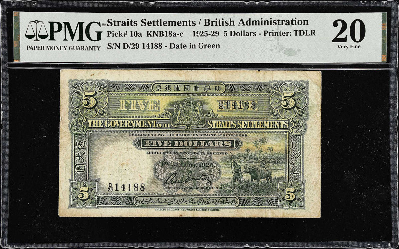 STRAITS SETTLEMENTS. Government of the Straits Settlements. 5 Dollars, 1925. P-1...