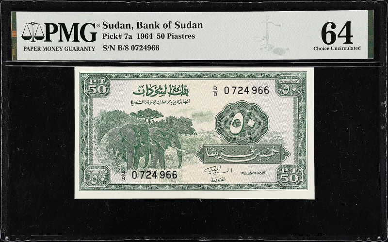 SUDAN. Bank of Sudan. 50 Piastres, 1964. P-7a. PMG Choice Uncirculated 64.
B/8 ...