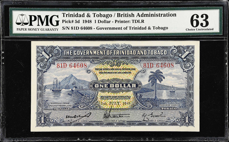 TRINIDAD & TOBAGO. Government of Trinidad & Tobago. 1 Dollar, 1948. P-5d. PMG Ch...