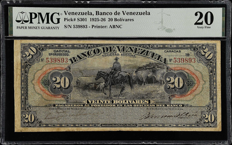 VENEZUELA. Banco de Venezuela. 20 Bolivares, 1925-26. P-S301. PMG Very Fine 20....