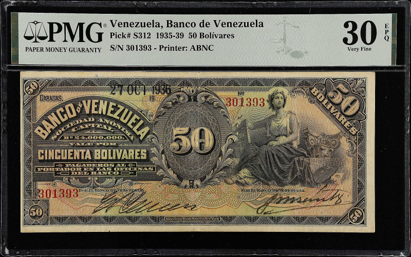 VENEZUELA. Banco de Venezuela. 50 Bolivares, 1936. P-S312. PMG Very Fine 30 EPQ....