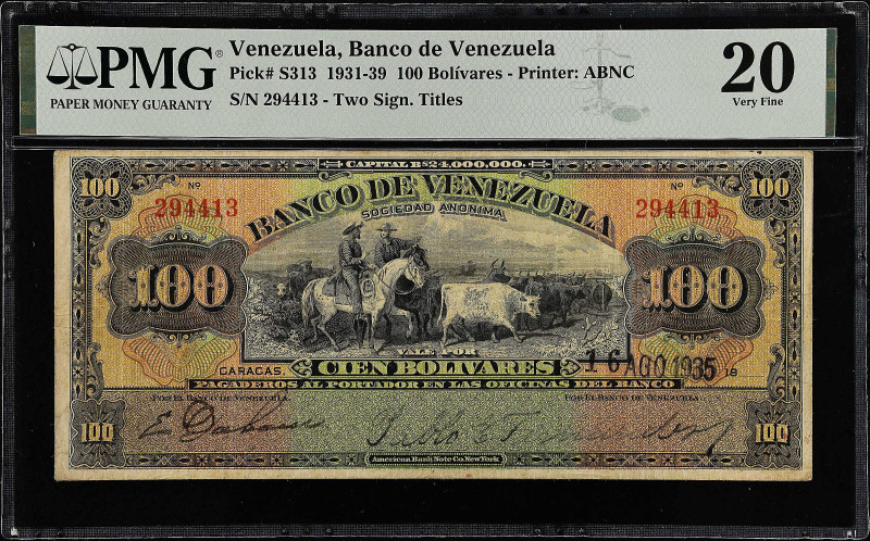 VENEZUELA. Banco de Venezuela. 100 Bolivares, 1935. P-S313. PMG Very Fine 20.
P...