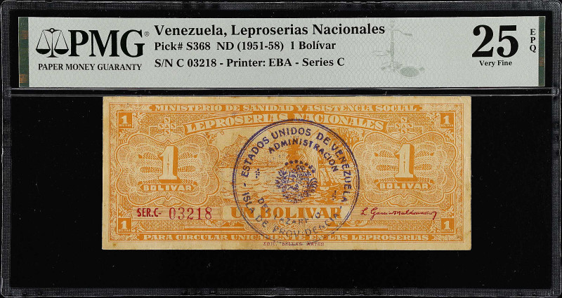 VENEZUELA. Leproserias Nacionale. 1 Bolivar, ND (1951-58). P-S368. PMG Very Fine...