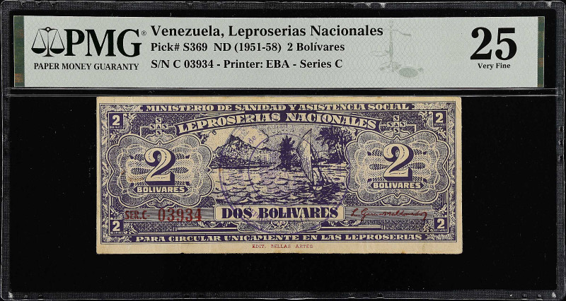 VENEZUELA. Leproserias Nacionale. 2 Bolivares, ND (1951-58). P-S369. PMG Very Fi...