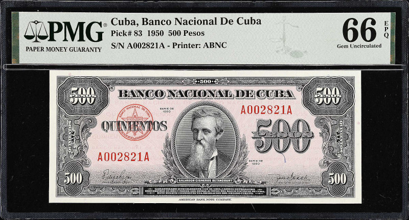 CUBA. Banco Nacional de Cuba. 500 Pesos, 1950. P-83. PMG Gem Uncirculated 66 EPQ...